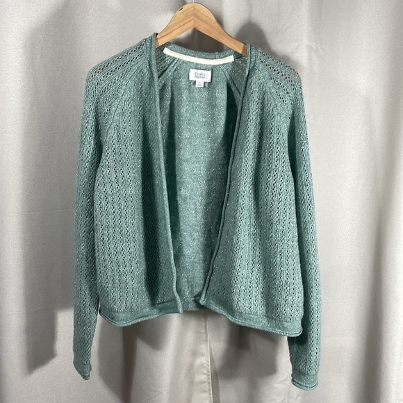 croft & barrow Sweaters - Croft & Barrow Green Open-Front Sweater
